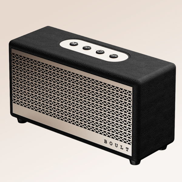 GOBOULT (formerly Boult) RetroAmp X40 Dual Drivers, 30W Power, Classic Rugged Leather 40 W Bluetooth Home Audio Speaker (Vintage Gold, Stereo Channel)